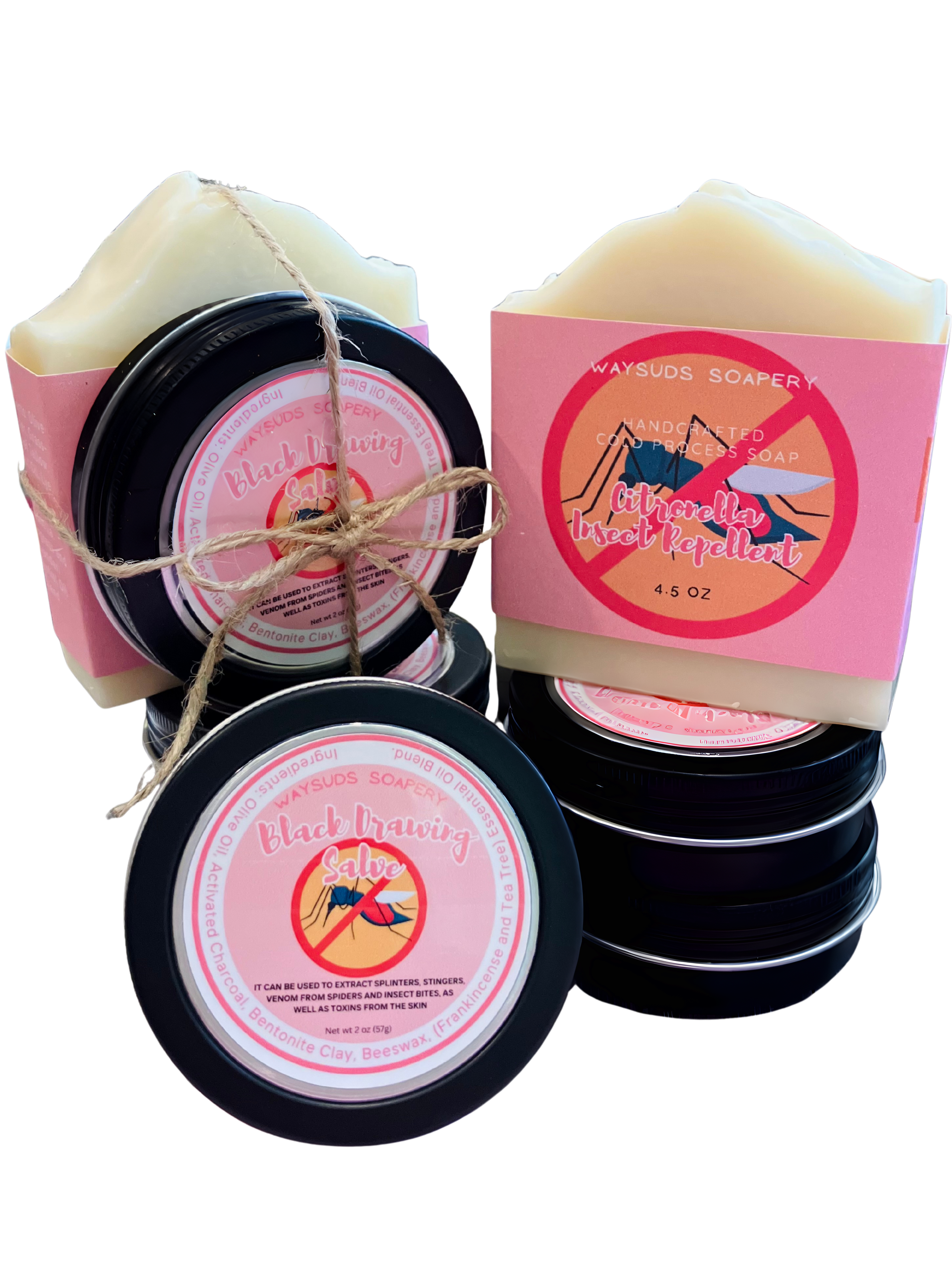 Bug Away: All-Natural Insect Repellent Bar Soap & Black Drawing Salve Kit