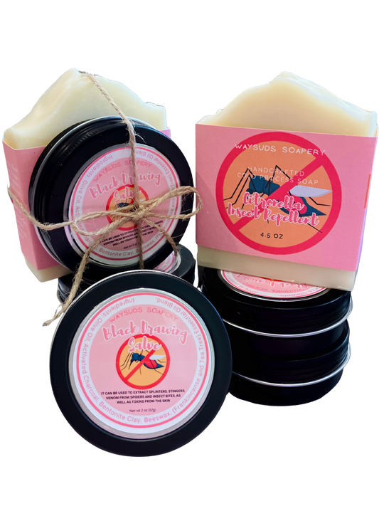 Bug Away: All-Natural Insect Repellent Bar Soap & Black Drawing Salve Kit