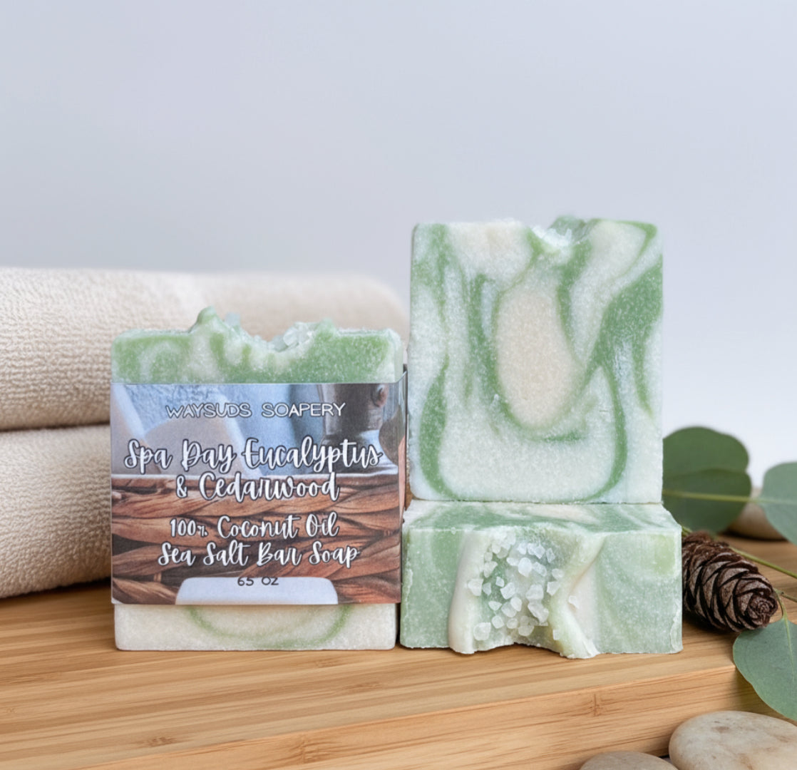 Spa Day Eucalyptus & Cedarwood 100% Coconut Oil Sea Salt Bar Soap
