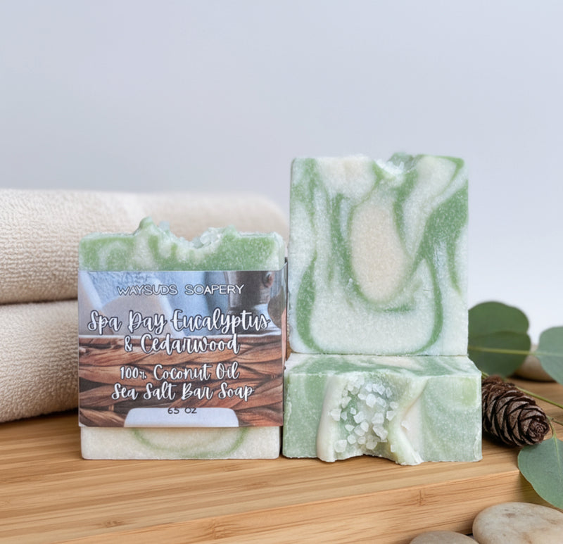 Spa Day Eucalyptus & Cedarwood 100% Coconut Oil Sea Salt Bar Soap